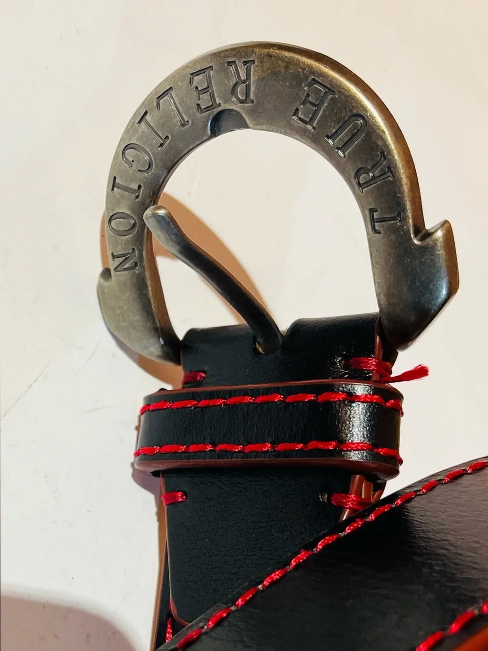 True Religion Red Big T Leather Belt